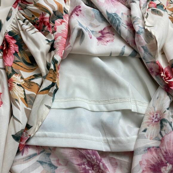 Dex Floral Hawaiian Print Midi Skirt Women XL Cream Red Ruffle Cottagecore Boho - Picture 5 of 11